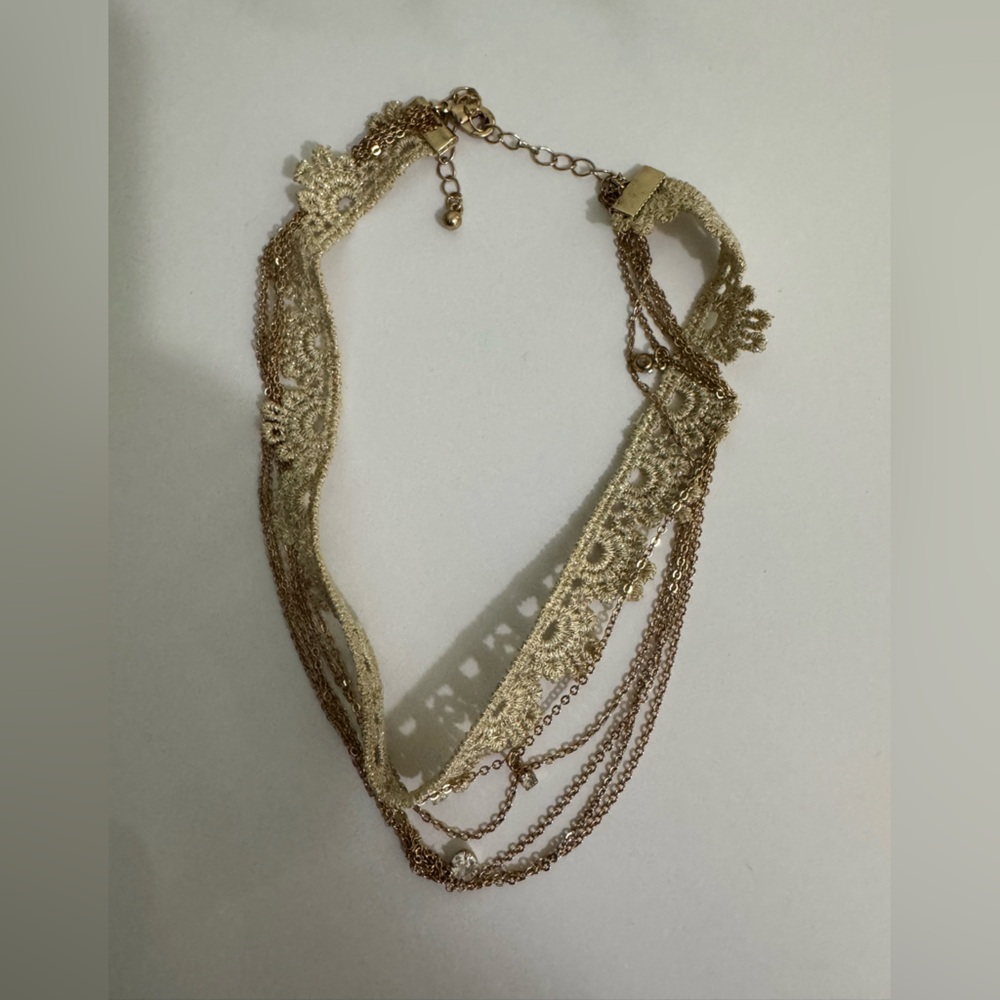 Gold Lace Multi-Chain Choker Necklace